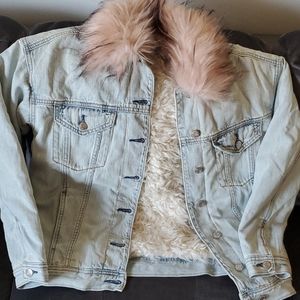 American Eagle Denim Jacket w/ Pink Faux Fur